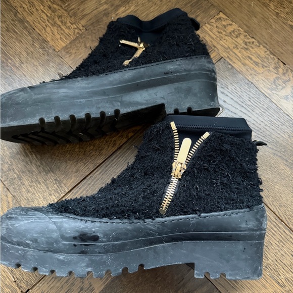 CHANEL Textured Black Ankle Boots with Gold Accents - Picture 4 of 11